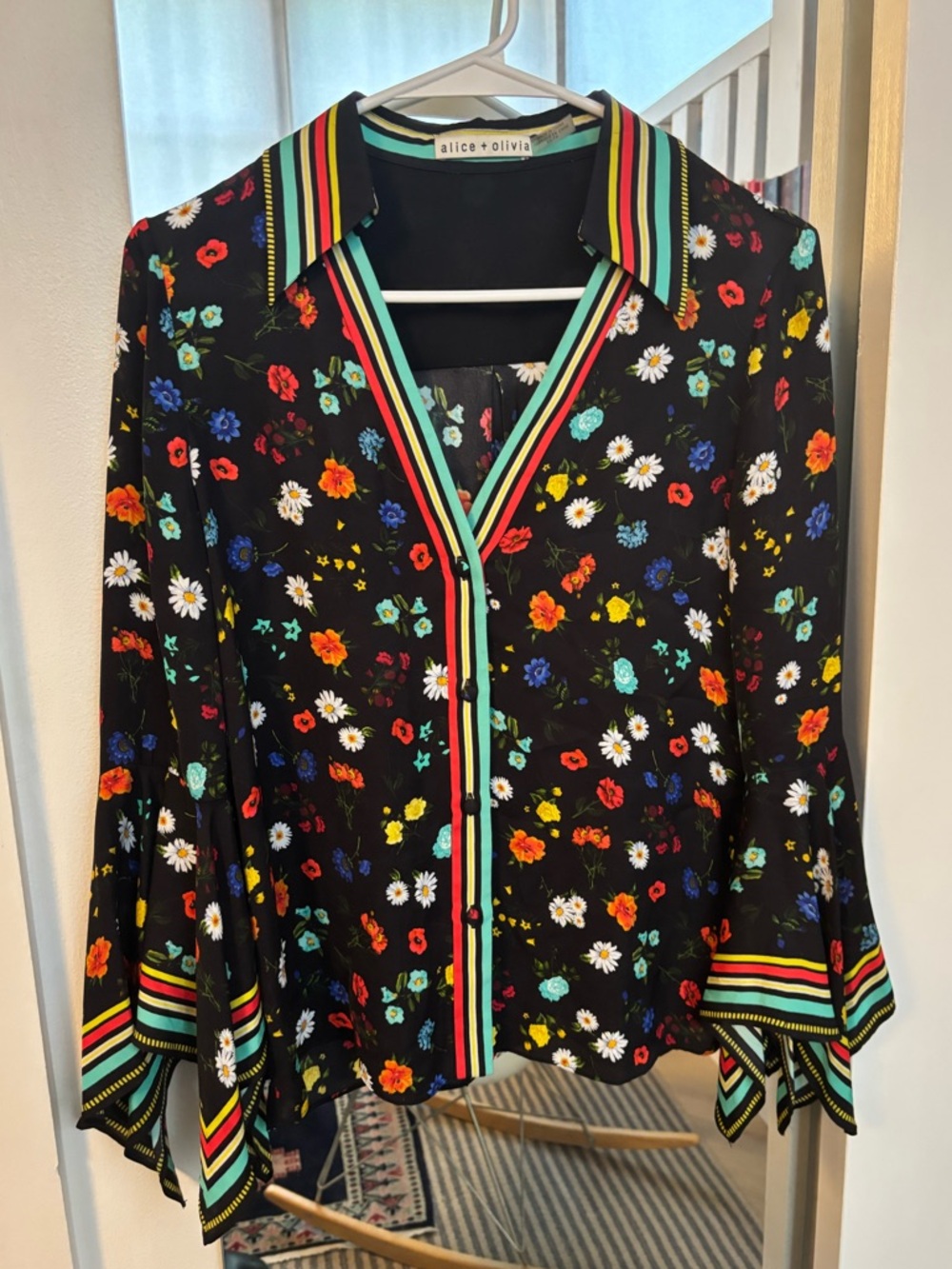Alice + Olivia floral blouse with dramatic sleeves